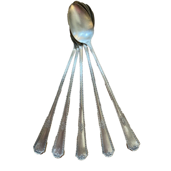 Silver Iced Tea Spoons Set of 5 Wm Rogers Oneida Berkeley 1929 Vintage Antique - Picture 2 of 6